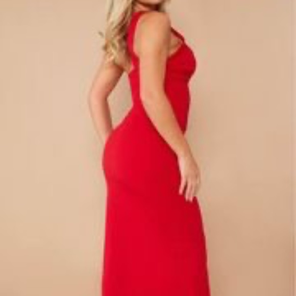 Red One Shoulder Cut Out Maxi Dress - Picture 2 of 5